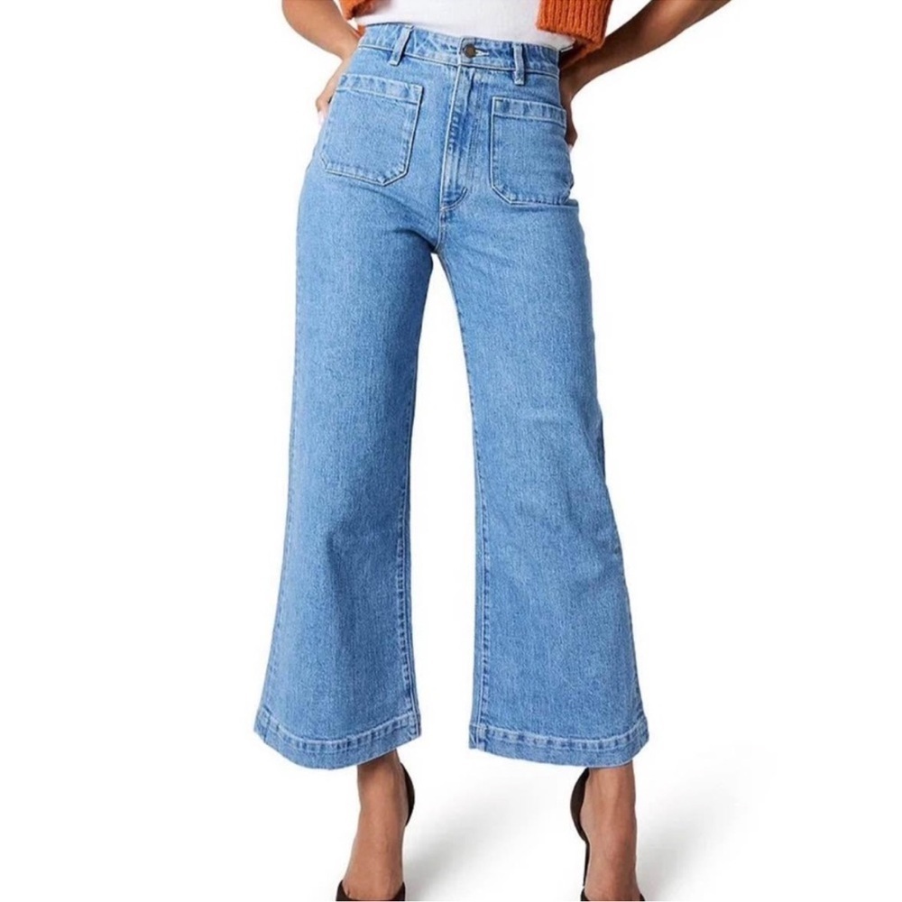 ROLLA’S High Rise Wide Leg Jeans Plus Size 34 Cotton Stretch Blue Cropped Denim